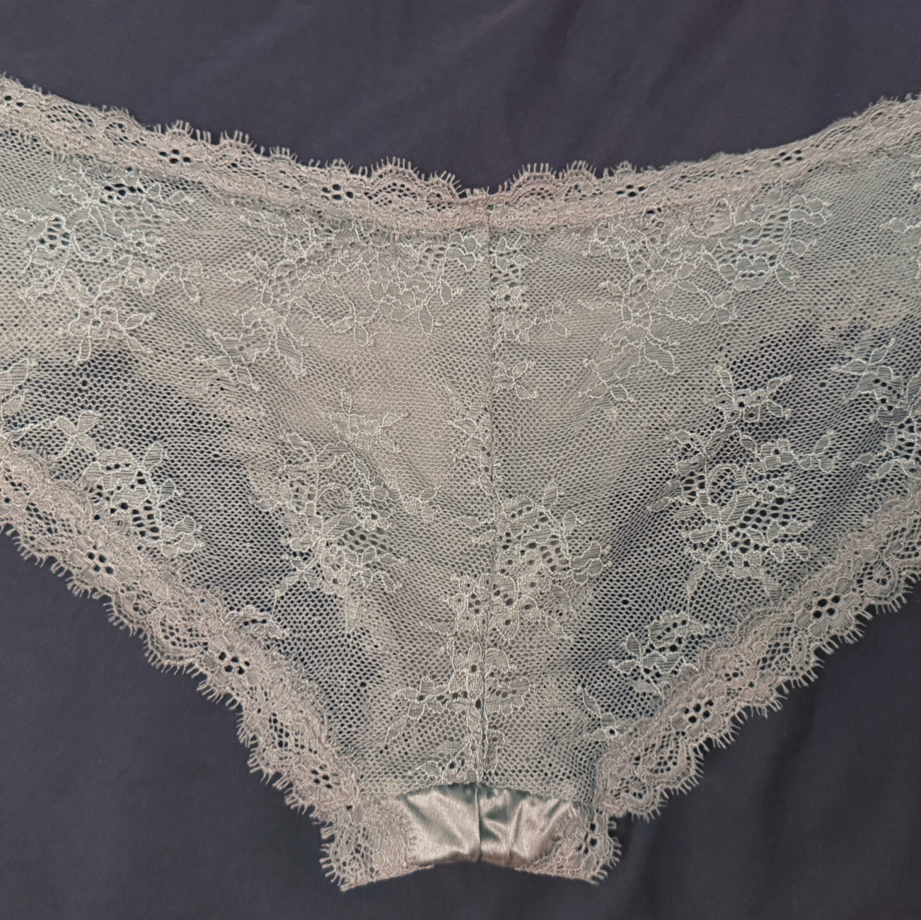 Silver Satin Front Lace Back Panties